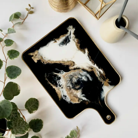 Black Galaxy Board | Black With Floating Gold Resin Charcuterie Board